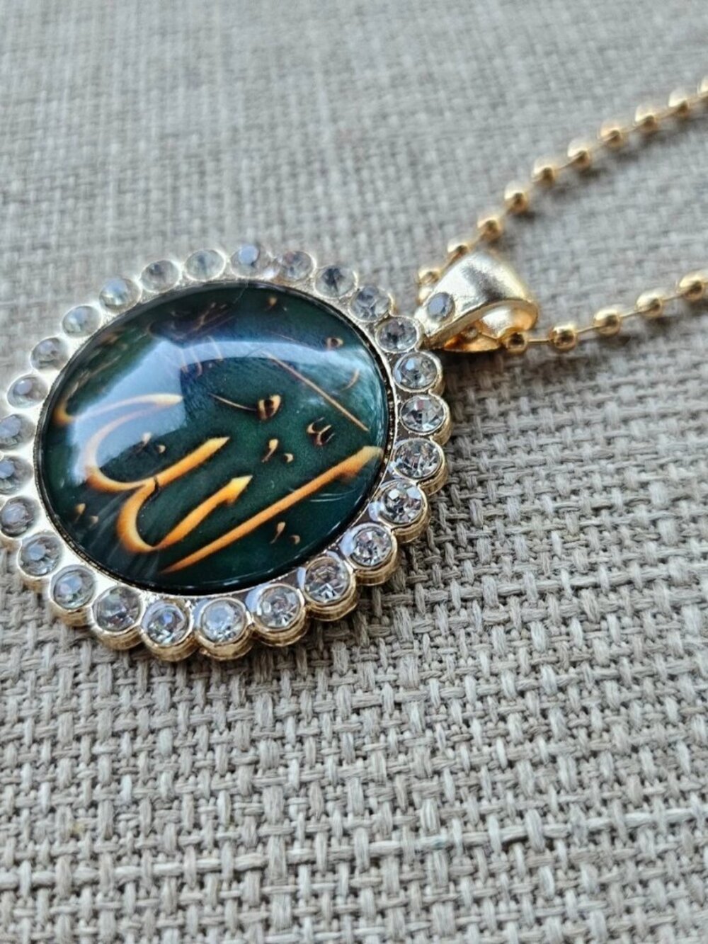 ALLAH Pendant Necklace Cobochon Gold Tone Chain Fashion Jewelry Religious Islam - Picture 2 of 11